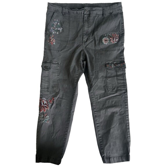 Sundance Catalog Embroidered Cargo Pants Carbon Gray Womens Size 16 - Picture 1 of 6